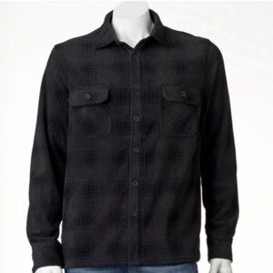 Croft & Barrow Men's Black Plaid Flannel Button-Up Shirt Long Sleeve Size M
